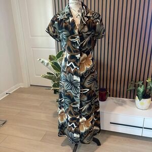 Rolling Over Floral Midi Dress Button Up‎ Short Sleeve Shirt Dress Career